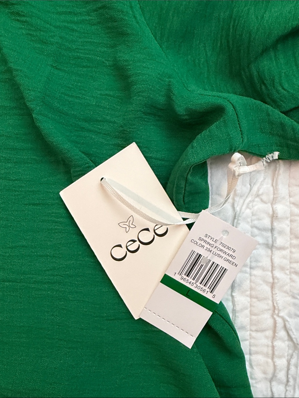 CeCe Emerald Green Ruffle-Trim Short Sleeve Blouse - Picture 2 of 4